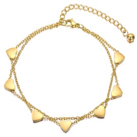 JDGEMSTONE Heart Women's Anklet Layered Bracelet Waterproof Stainless Steel Anklet with Heart Pendants, Rose Gold, Silver, Gold, Titanium Steel Love Bracelet Anklet Gift for Women, Girls, Stainless