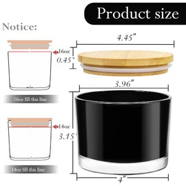 CONNOO 6-Pack 16 oz Candle Jars - 3-Wick Black Empty Glass Wide Mouth Candle Jars Come with Bamboo Lids, Sticky Warning Labels, and a Candle Wick Kit for Candle Making - Dishwasher Safe