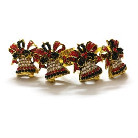 Climple Christmas Napkin Rings Set of 4 - Christmas Bell Napkin Rings Vintage - Gold Napkin Rings Holder Buckles for Holiday, Winter, New Year, Christmas Table Decorations