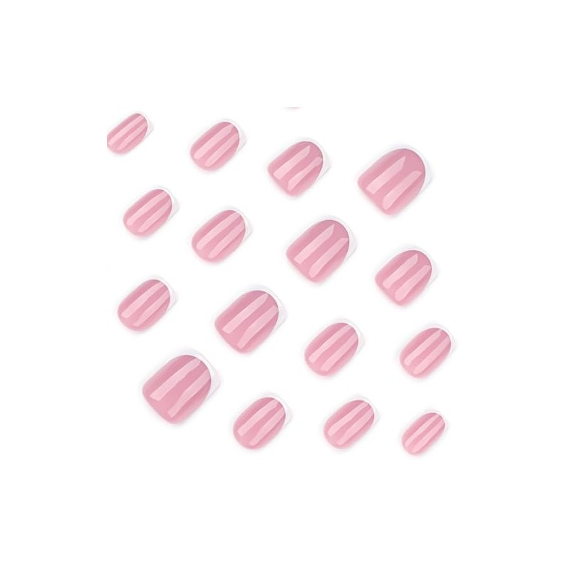 Uñas postizas francesas con punta francesa, cortas, cuadradas, acrílicas, color