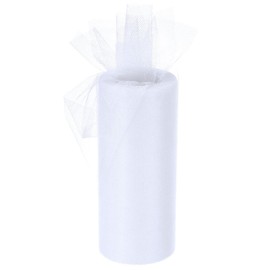 TA-VIGOR 6 Inch 25 Yards Tulle Fabric Ribbon Rolls, Pastel Mesh Fabric Spool Gift Tulle Ribbon Netting Rolls for Gift Wrapping Tutu Bow Christmas Birthday Party Wedding DIY Crafts Decor, White