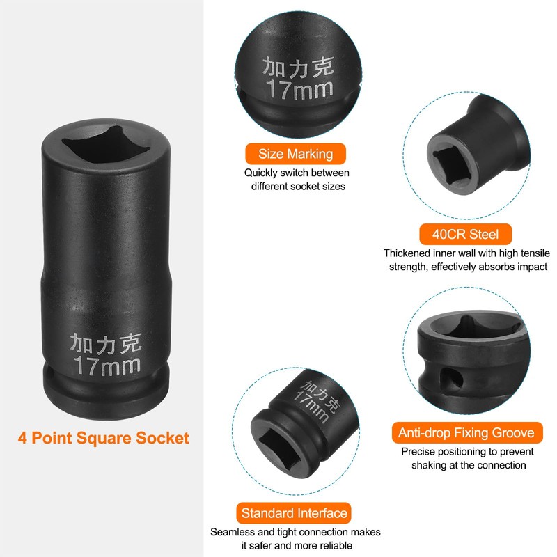 sourcing map 4 Point Square Socket 3/4" Drive by 17mm