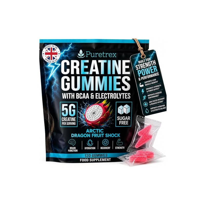 Puretrex Creatine Monohydrate Gummies 5000mg, Sugar Free Formula, 120 Count