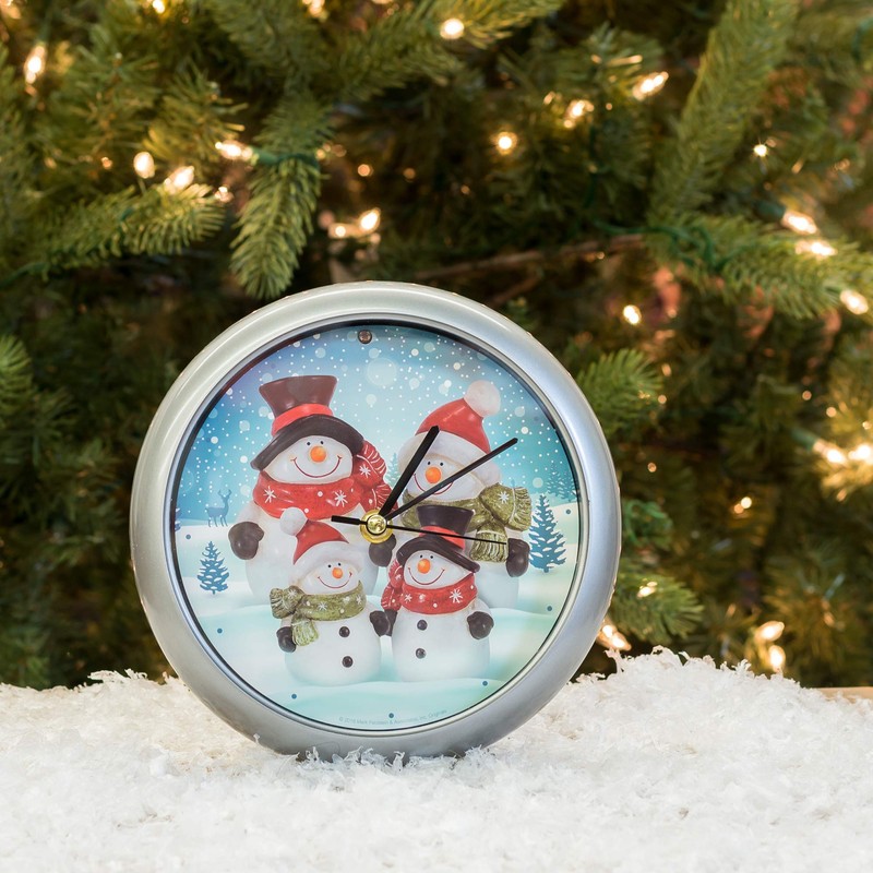 Snowman Family Winter Wonderland Round Silvertone Framed 8 Inch Musical
