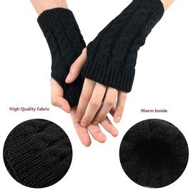 Winter Fingerless Gloves - Women Knit Arm Warmers Thumb Hole Gloves Half Knitted Warm Weave Gloves