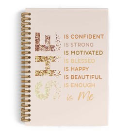 QLMX Inspirational She Is Me Spiral Notebook, Beige Gold Self Care Journal Notebook, Self Love Notebooks for School Work, Positive Affirmations Office Supplies Gifts for Women Girls, 5.5x8.3 Inch