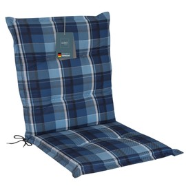 LILENO HOME Garden Chair Cushions Set of 1 - Low-Backed in Chequered Blue - Comfortable Loungers as Seat Cushions for Garden Furniture - Chair Cushion for Garden Chairs and Folding Chairs