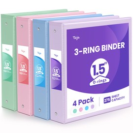 1.5 Inch Binders 3 Ring 4 Pack, PVC Free 1 1/2 View Binder (Fits 8.5" x 11" Letter Size Papers), Perfect for School & Office Supplies, Pastel Colors