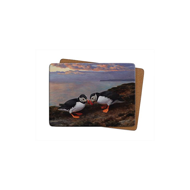 Julian Friers Puffins Beak Bashing Large Table Mats by Wildlife