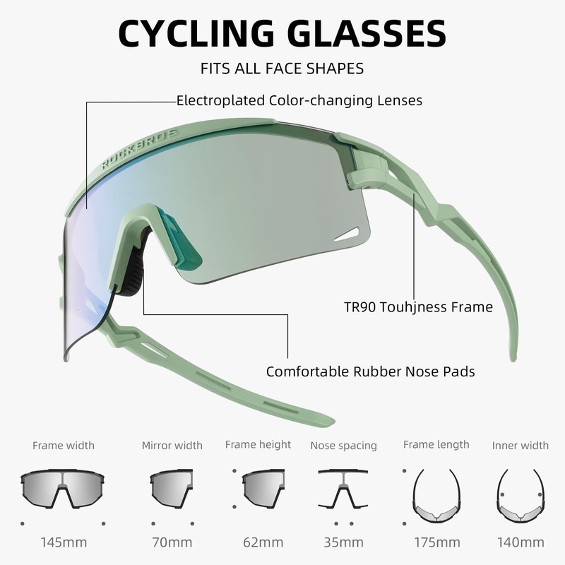 ROCKBROS Cycling Glasses Colour-changing UV Protection Against Wind and Sand