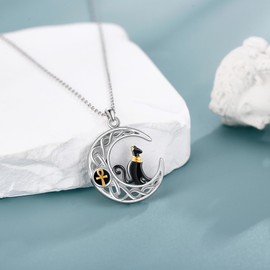 ONEFINITY Egyptian Necklace 925 Sterling Silver Necklace with Egyptian Cat Pendant Bastet Cat with Ankh Eye of Horus Egyptian Jewelry Black Cat Gifts for Women, Sterling Silver