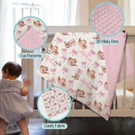 EyMzcod Mink Baby Girl Blanket Western New Cowgirl in Town, Pink Bow Ribbon Boot Hat Soft Double Layer Dotted Backing Receiving Swaddle, Newborn Infant Toddler Nursery Crib Bedding Shower Gift 30 x 40