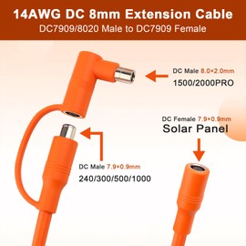 MOOKEERF 14AWG DC 8mm Extension Cable for Solar Panel 25FT,DC7909 Solar Panel Cable Female to Male with DC8020 Male Adapter Compatible with Aker,GZ Yeti,BLUETT,Jackery Portable Power Station - 25 Foot