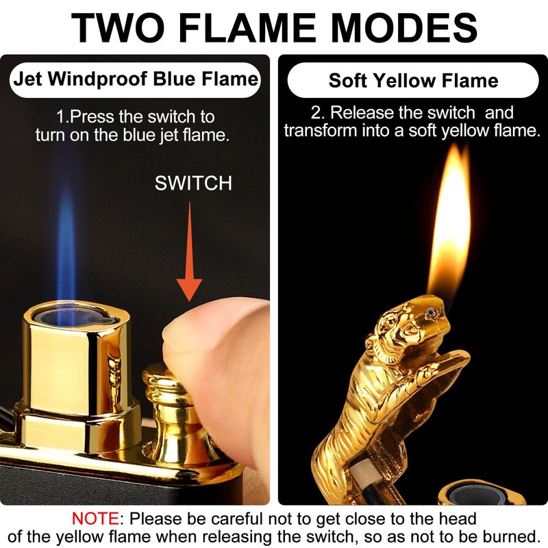 Magic Dual Flame Tiger Lighter, Butane Refillable Torch Lighter Double