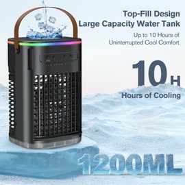 AIRTHRYL Upgraded 5 IN 1 Small Portable Air Conditioner with 2 Ice Packs, 2 Spray Ports, 1200ml Water Tank, 120°Oscillating, 3 Speeds, Quiet Portable AC Units, 7H Timer, Cooling Fan