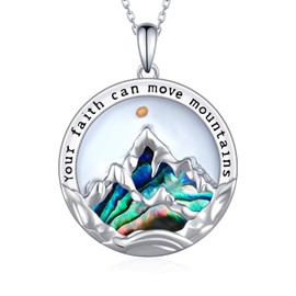 Fuguangju Mustard Seed Necklace 925 Sterling Silver Your Faith Can Move Mountains Necklace Mountain Pendant Necklace Christian Faith Jewelry Gifts for Women Men