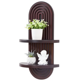 SweetSage Boho Wall Shelf with Arched Wood Design Mid-Century Rainbow Decor Floating Shelves for Home Bedroom Living Room Nursery Office Dark Brown