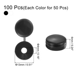 uxcell 100pcs Screw Cover Caps, 4mm Plastic Hinged Screw Caps Fold Screw Snap Covers for Covering Screw Head (Black and White)