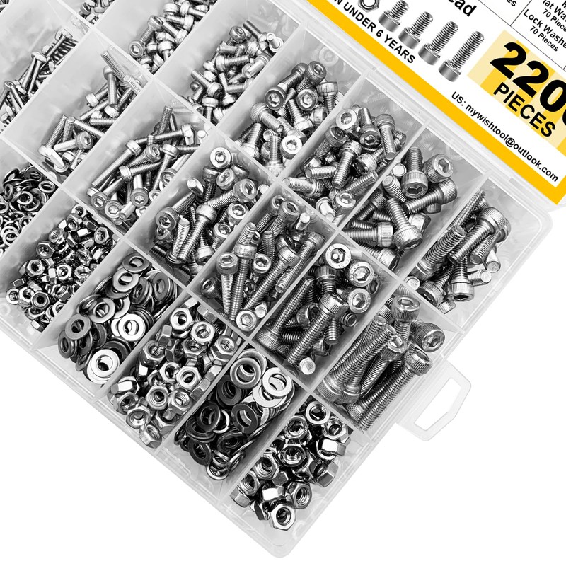 Mywish 2200pc M2-M5 Metric Screw Assortment Kit, Stainless Steel Hex