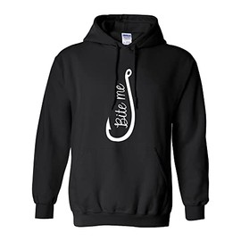zerogravitee Bite Me Fish Hook Adult Hooded Sweatshirt, Black, Large