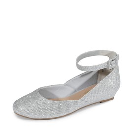 Dream Pairs Revona Women's Ankle Strap Ballet Flats, Elegant Flats for Women, Revona-E Shoes, Silver glitter.