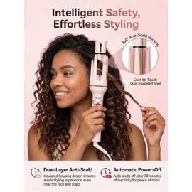 Auto Hair Curler, 3-in-1 Automatic Curling Iron & Brush Set, 1" & 1.25" Interchangeable Rotating Barrels, Anti-Scald & Anti-Tangle Wand for Hair Styling, Auto Shut-Off, Dual Voltage, Pink