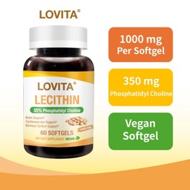 Lovita Lecithin, 1000mg per Softgel, 35% Phosphatidyl Choline | Lactation, Brain & Nerve Support | Vegan, Non-GMO, 60 Softgels (Pack of 3)