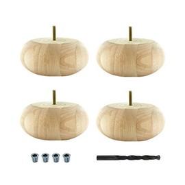Architectural Products by Outwater BUN41-UN 2-1/2 in. x 5-1/2 in. Unfinished Solid Hardwood Round Bun Foot 4 Pack with 4 Free Insert Nuts and Drill Bit