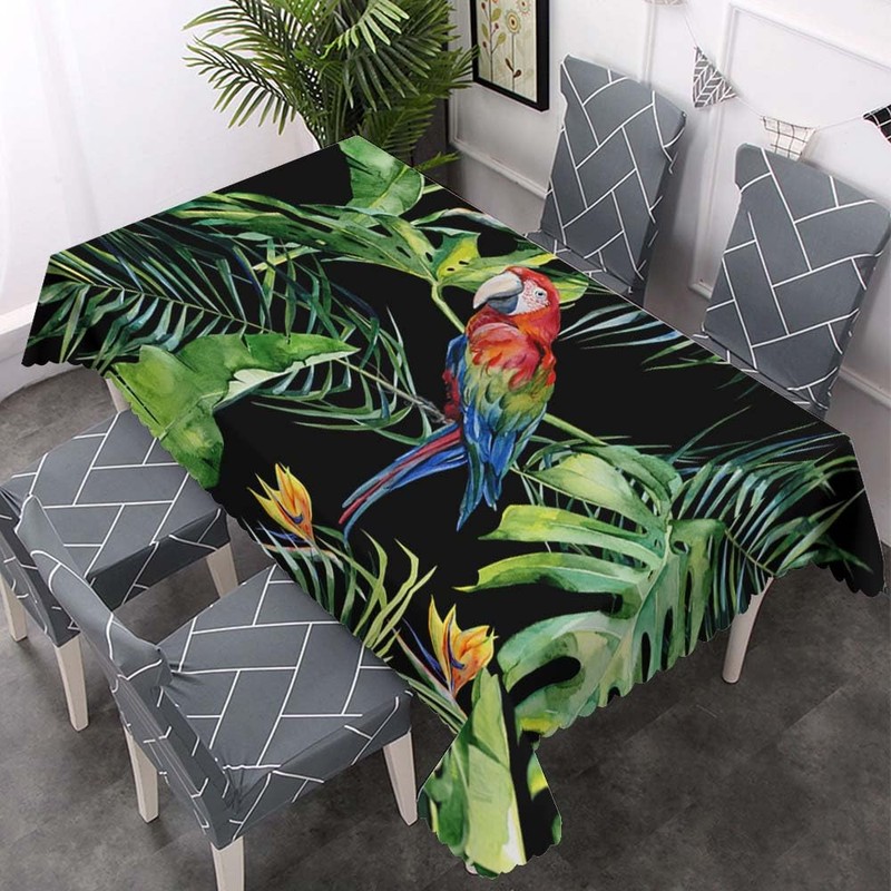 Walmsco Tablecloth Parrot Green Jungle Leaves Decor For Dining Room