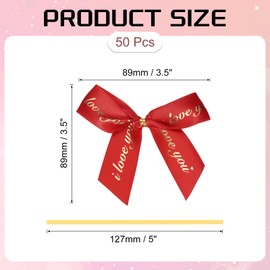 PATIKIL 50 Pcs I Love You Ribbon Bows 3.5 Inch Small Twist Tie Bows Craft Bows for DIY Gift Wrapping Wedding Birthday Valentine's Day Mother's Day, Red