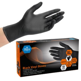 MED PRIDE Extra Strength Vinyl Disposable Gloves, X-Large 50 Pack - Black Ambidextrous Powder & Latex-Free Surgical Gloves For Tattoo Artists, Cleaners, Food Prep, Home & Industrial Use