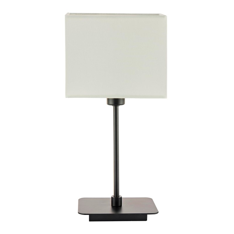Contemporary Matte Black Bedside Table Lamp with White Cotton Fabric