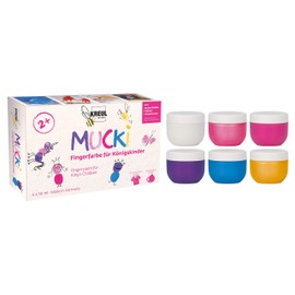 KREUL Mucki 23051 Finger Paint for King's Children, 6 x 50 ml in White, Fairy Dust Pink, Pink, Purple, Blue, Gold Treasure, Paraben-Free, Gluten-Free, Lactose-Free, Vegan, Washable