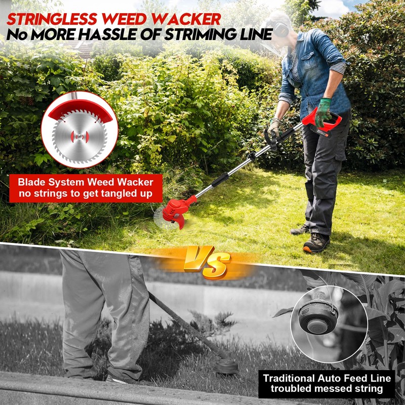 Electric Weed Wacker Cordless with Wheels, Weed Eater Battery Powered