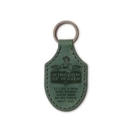 Bible Verse Keychain - Green, Kingdom of Heaven, Matt 13:23 - Genuine Natural Leather Key Chain w/Inspirational Scripture, Christian Keychains For Men As Fathers Day Church Gifts