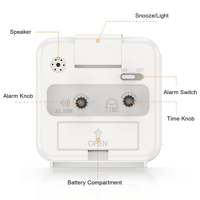 JXTZ Analog Alarm Clock, White, Battery Powered, Snooze, Night Light,