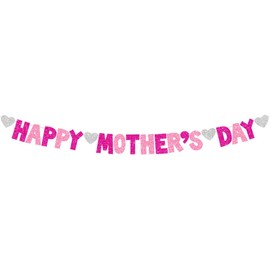 Jc.upin Happy Mothers Day Banner, Mothers Day Decorations,Pink Mothers Day Bunting,Best Mum Gifts from Daughter Son for Mum Grandma Birthday Party Supplies, PINK1