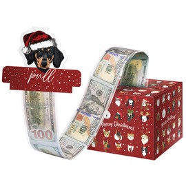 Christmas Money Box for Cash Gift Pull, Money Holder for Kids Adults, DIY Fun Holiday Cash, Surprise Gift Box for Parents, Lovers and Friends, Includes 50Pcs Transparent Bags (Red Dogs)