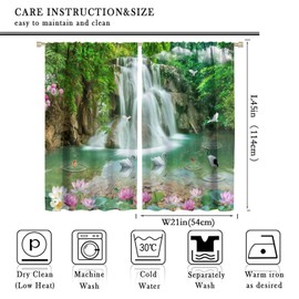 Waterfall Deocr Curtain, Japanese Style Waterfall Mountain Cloud Boat Flower Dreamy Scenes Home Decor Windows Rod Pocket Curtain for Living Room Nursery Boys Girls Bedroom Window Drapes 42" Wx45 L