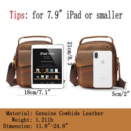 IVESIGN Men's Genuine Leather Crossbody Bag,Satchel Shoulder Bag,Small Messenger Bag for Men,Handbag with Zipper for Business Travel (Brown)