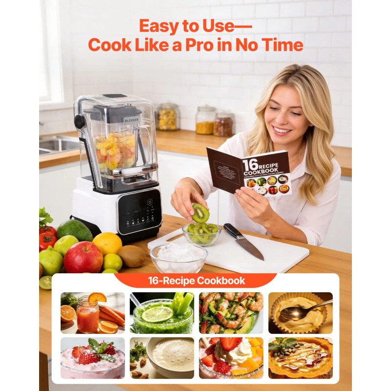 Professional 2200W 26000RPM Blender 68 oz Shield Self-Cleaning Speed Kitchen