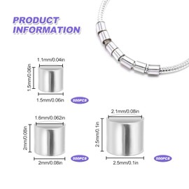 Crimp Beads for Jewellery Making, 1500pcs Crimp Tube Beads Silver 3 Sizes Crimping End Spacer Bead for DIY Jewellery Bracelets Making Accessories