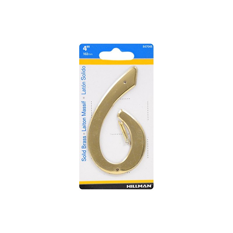 Hillman 847048 4-Inch Nail-On Traditional Solid Brass House Number 6