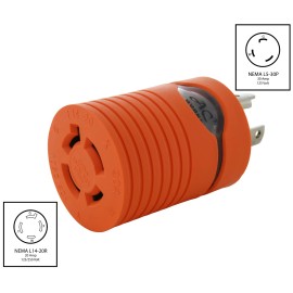 AC WORKS® 30A 125V NEMA L5-30 Male Plug to 20A 125/250V NEMA L14-20 Female Connector