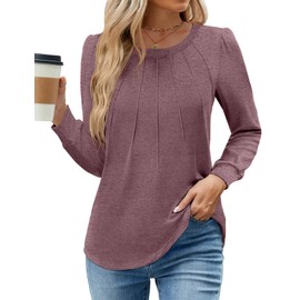 WEACZZY Long Sleeve Shirts for Women Elegant Blouse Tops Dressy Casual Cute Work Shirts Soft Warm Tunic Fashion Clothes Mauve S
