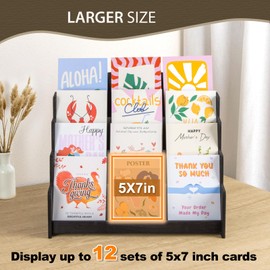 PUERSI Greeting Card Display Stand Holder - 4-Tier Wooden Organizer Rack for Retail Stores, Postcards, Stickers & Stationery Vendors Black