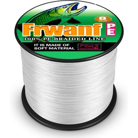 Frwanf 8 Braided PE Line for Fishing, Freshwater Fishing, Saltwater Fishing, Casting Fishing, Surf Fishing, Boat Fishing, 166.4 ft (500 m), Size 1.2, White