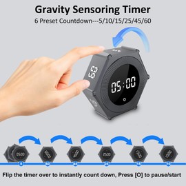 Digital Kitchen Timer with Gravity Rotation, 99 Minutes LED Display Productivity Countdown Timer, Pomodoro Timer with Magnetic Pad Back, Timer for Classroom Time Management Tool.