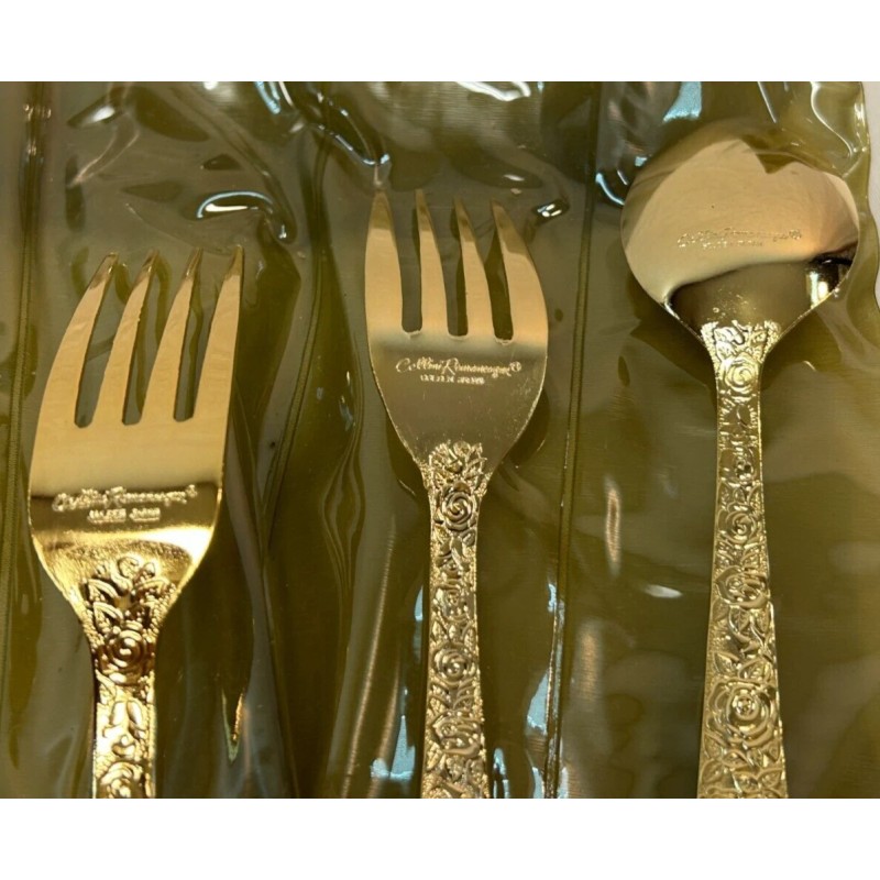 Cellini Romanesque Vtg Cellini Romanesque 1968 Roses Gold Electroplate Silverware