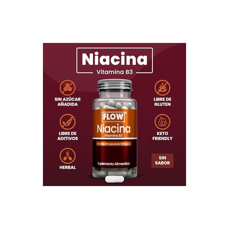 Niacina - Vitamina B3-90 Cápsulas para 3 Meses - Apto